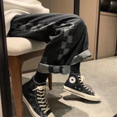 Men Jeans Men's Straight Jeans Fall Loose Retro Wide Leg Pants